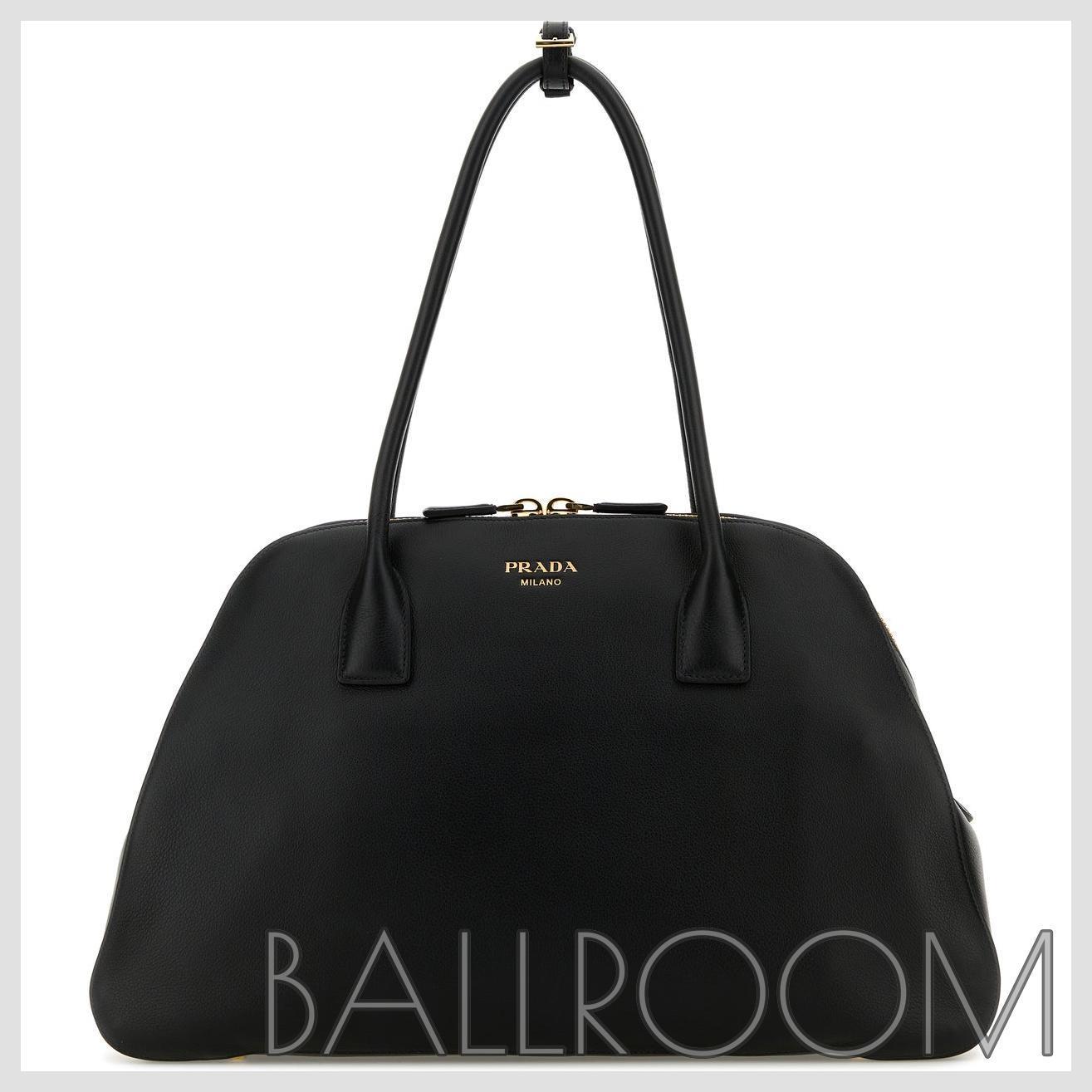トートバッグ PRADA BLACK LEATHER MEDIUM SHOPPING BAG