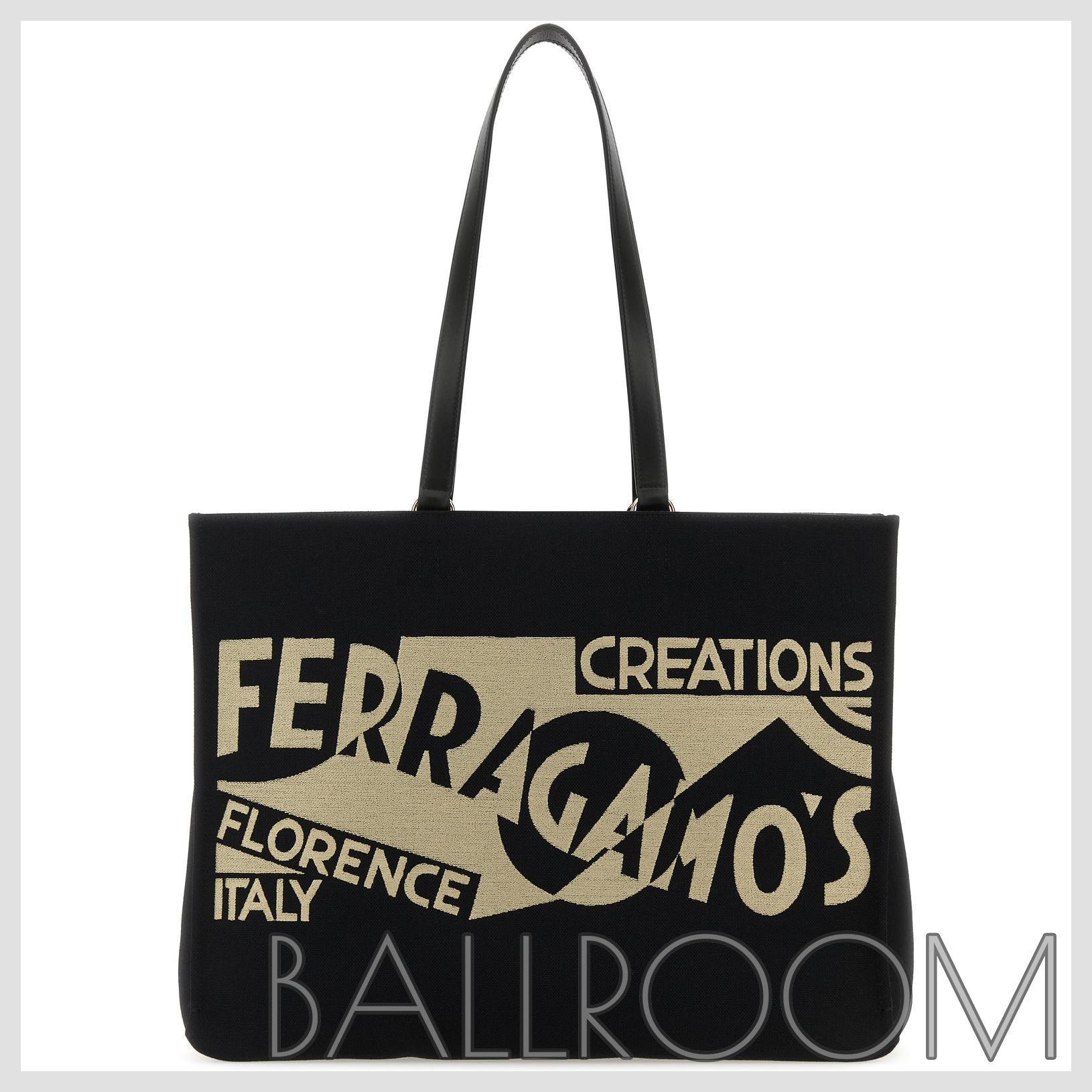 トートバッグ SALVATORE FERRAGAMO BLACK CANVAS LARGE TT SIGN SHOPPING BAG