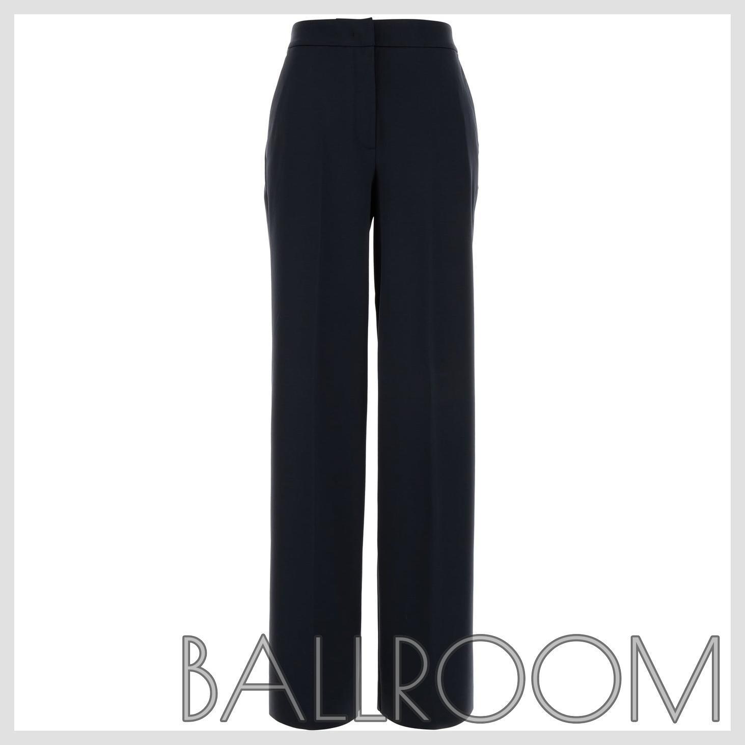 パンツ MAX MARA MIDNIGHT BLUE STRETCH COTTON ORCHE WIDE-LEG PANT