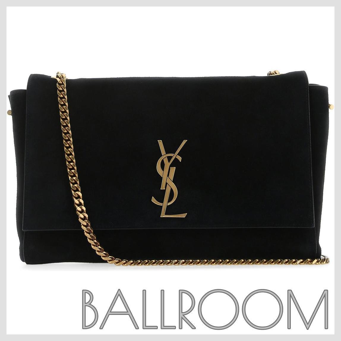 ショルダーバッグ・ポシェット SAINT LAURENT BLACK SUEDE MEDIUM KATE SHOULDER BAG