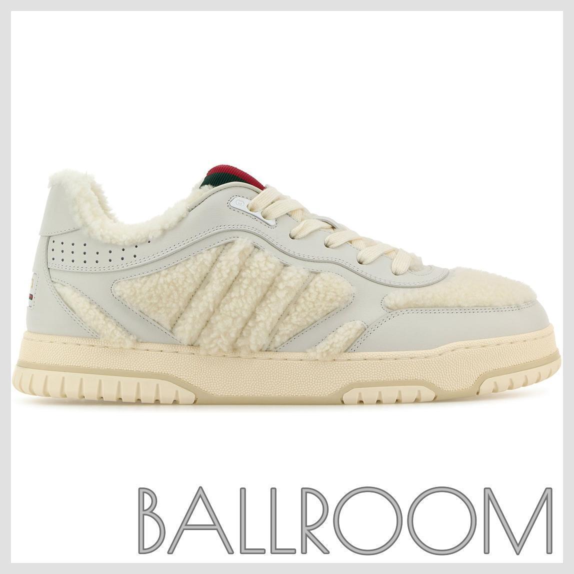 スニーカー GUCCI WHITE LEATHER AND TEDDY RE-WEB SNEAKERS