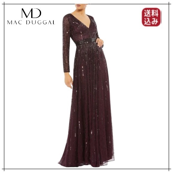 (US発)Mac Duggal Vネック スパンコール ガウン