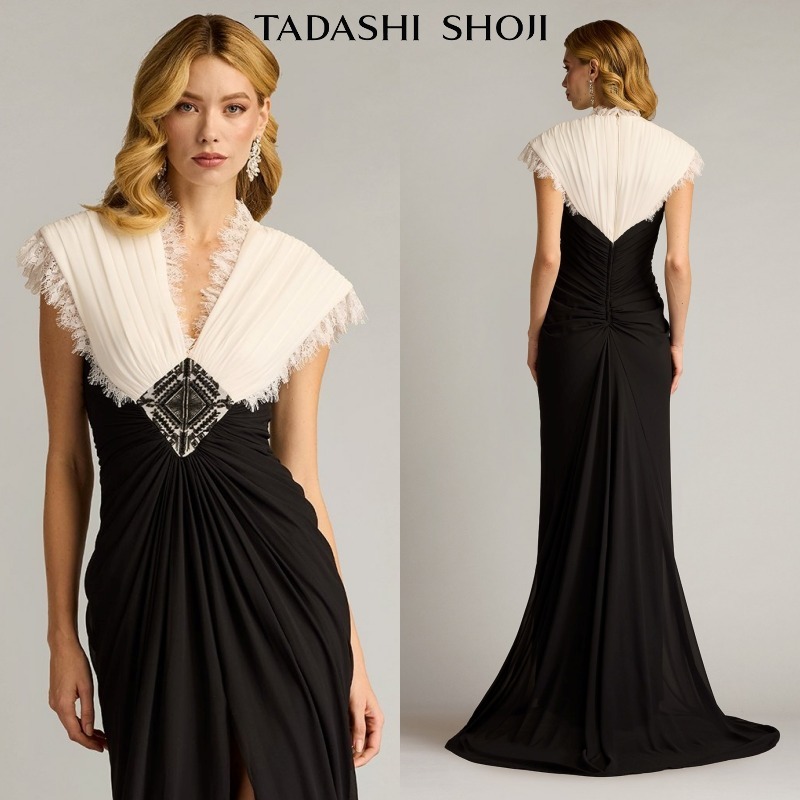 （US発）TADASHI SHOJI レーストリム シフォン ガウン