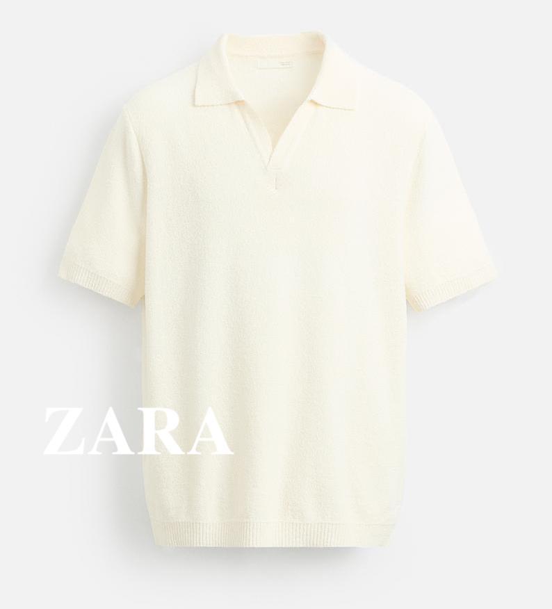 ★ドイツ発*ZARA*新作*Vカラーテクスチャーニットポロシャツ/E★