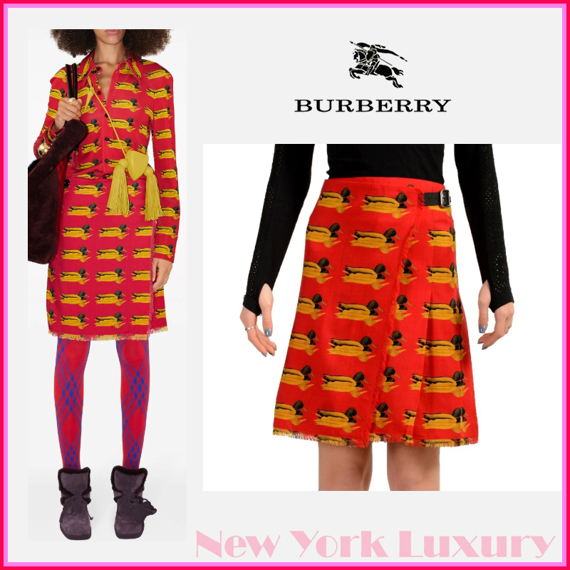 Burberry★素敵！Wool Pleated A-Line Printed Skirt