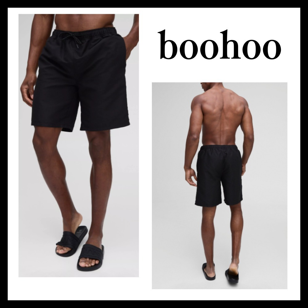 ◆ boohoo ◆ロング丈スイムショーツ（ブラック）
