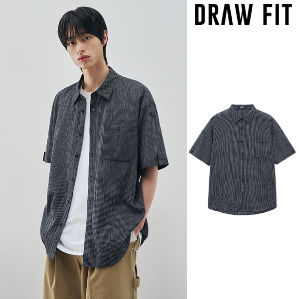 ★DRAW FIT★ HEDI SEERSUCKER ROLL-UP 半袖 チェック シャツ