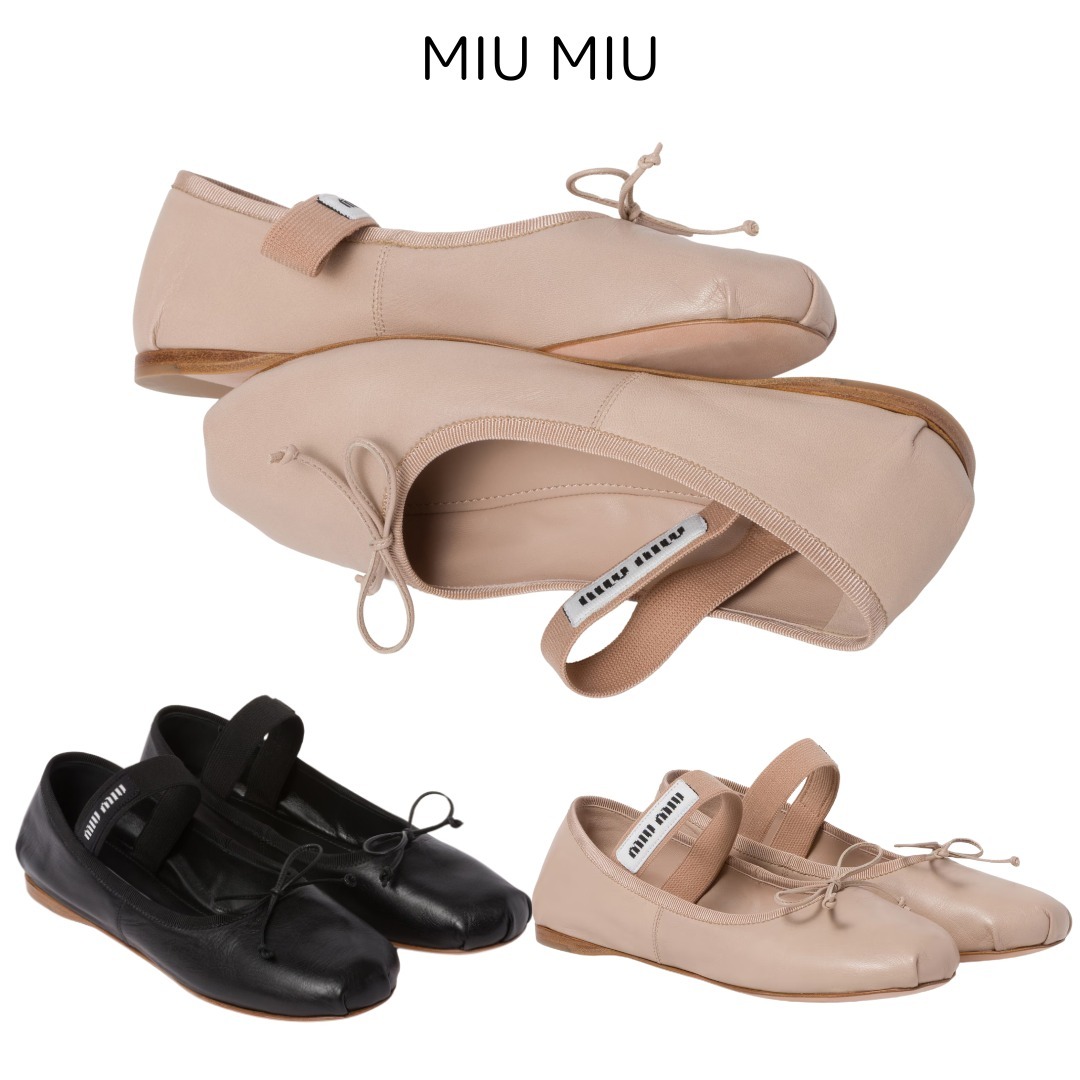 かわいい、歩きやすい＜MIUMIU＞レザー バレリーナ