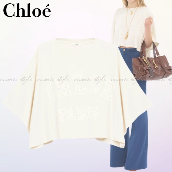 Chloe クロエ ★コットンジャージー クロップド ロゴ Tシャツ