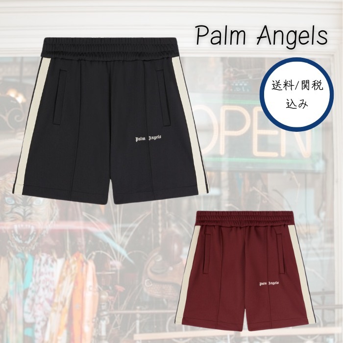 【Palm Angels】刺繍ロゴトラックショーツ BK/BURG