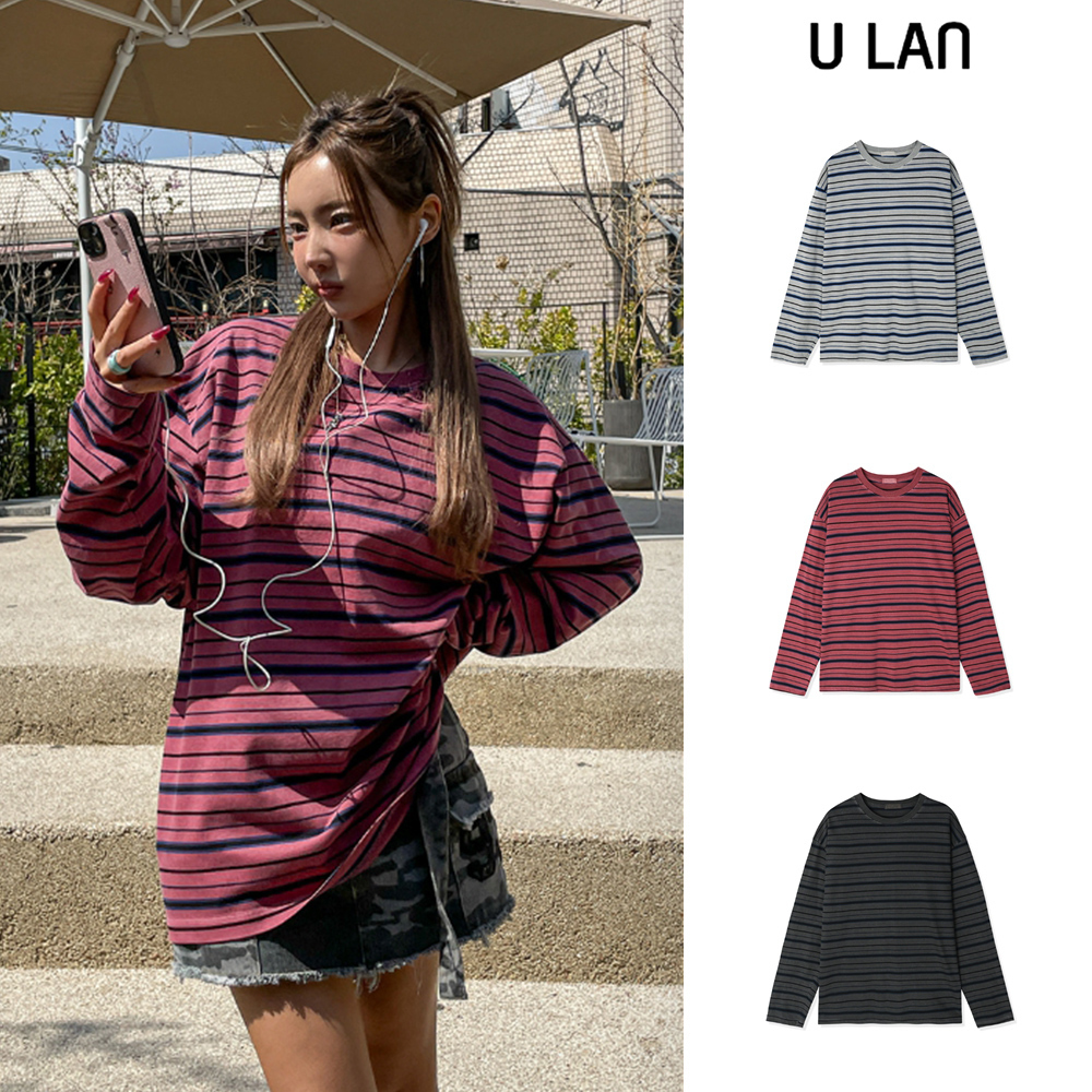 【U LAN】Tone pigment mix stripe long sleeves