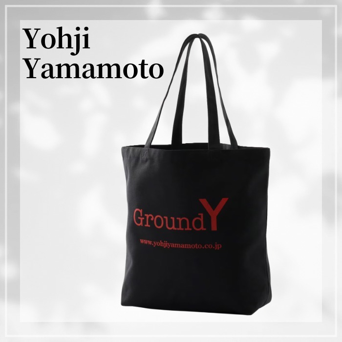 Yohji Yamamoto ☆ COTTON CANVAS LOGO TOTE BAG ブラック
