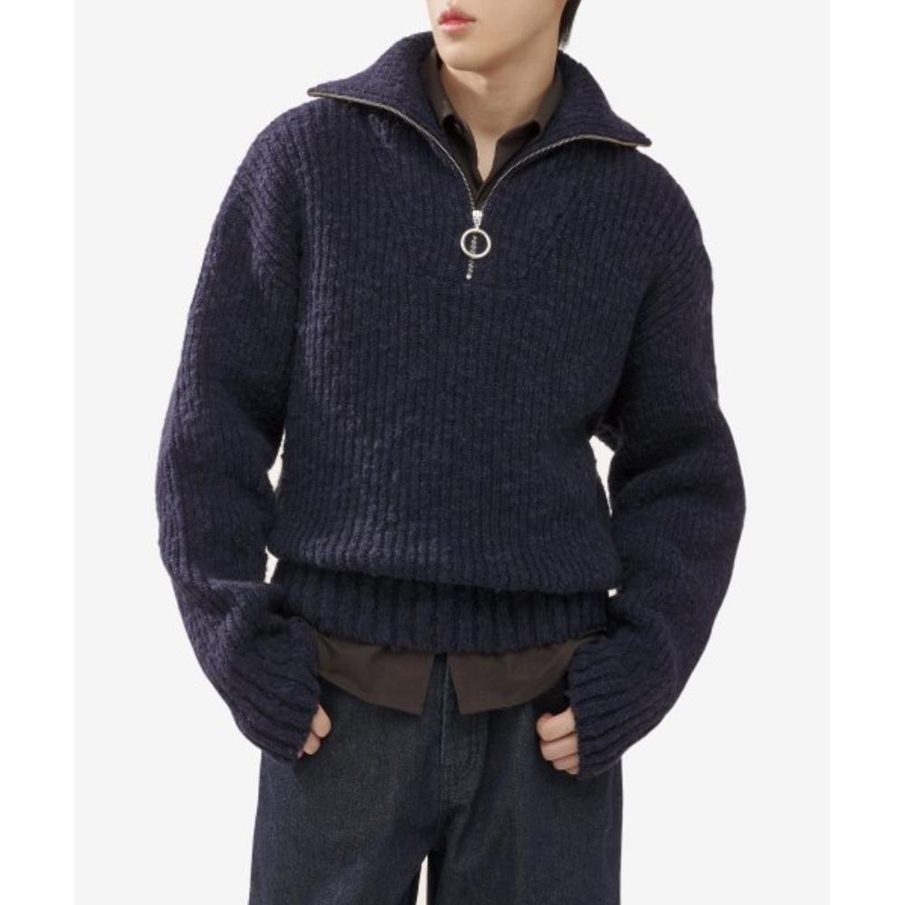 ★★AMI PARIS★★ Half Zip Knit Navy UKS633KN0022430 UKS633K