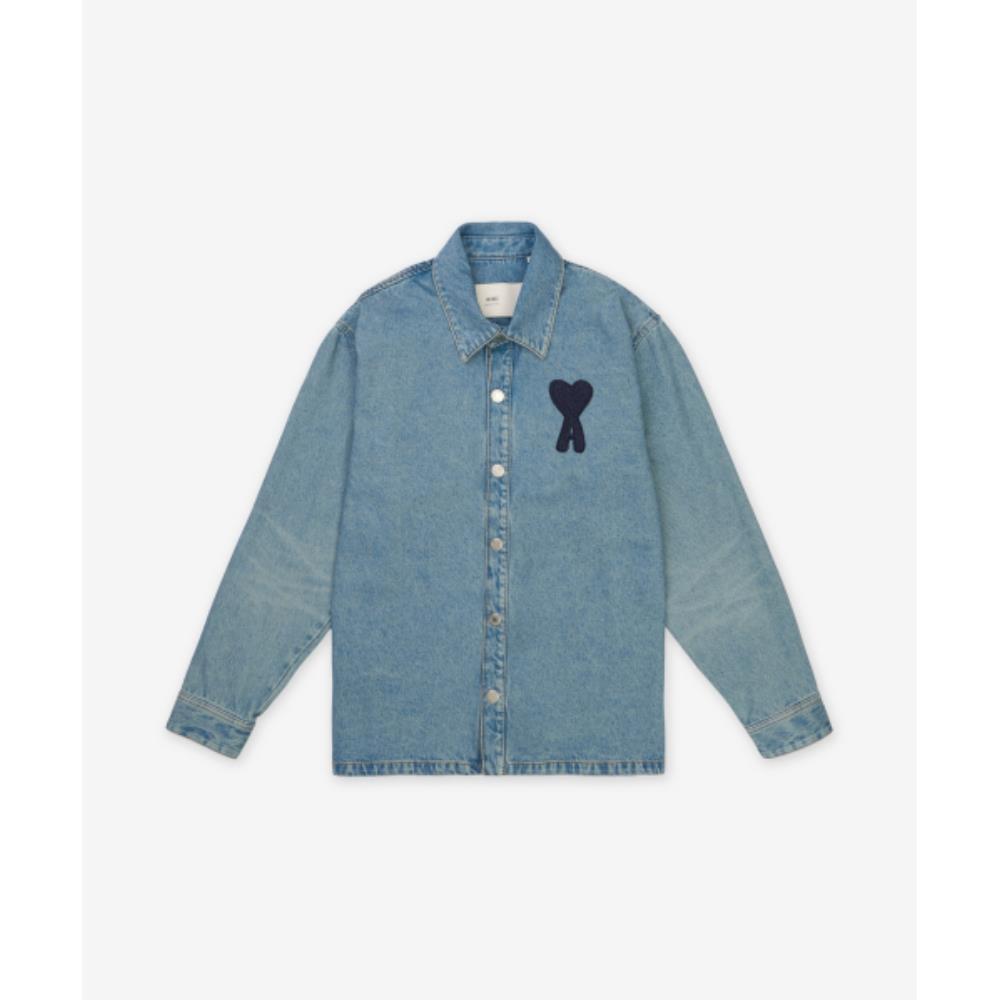 ★★AMI PARIS★★ Big Heart Logo Overshirt Blue HJK275DE0046