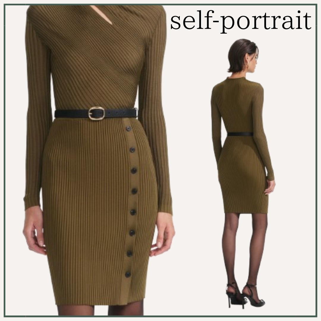 【新作】self-portrait / カットアウト リブニット ミニドレス