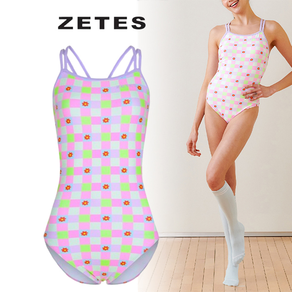 【ZETES】ダブルストラップワンピース水着DAISY BLUSH 90057