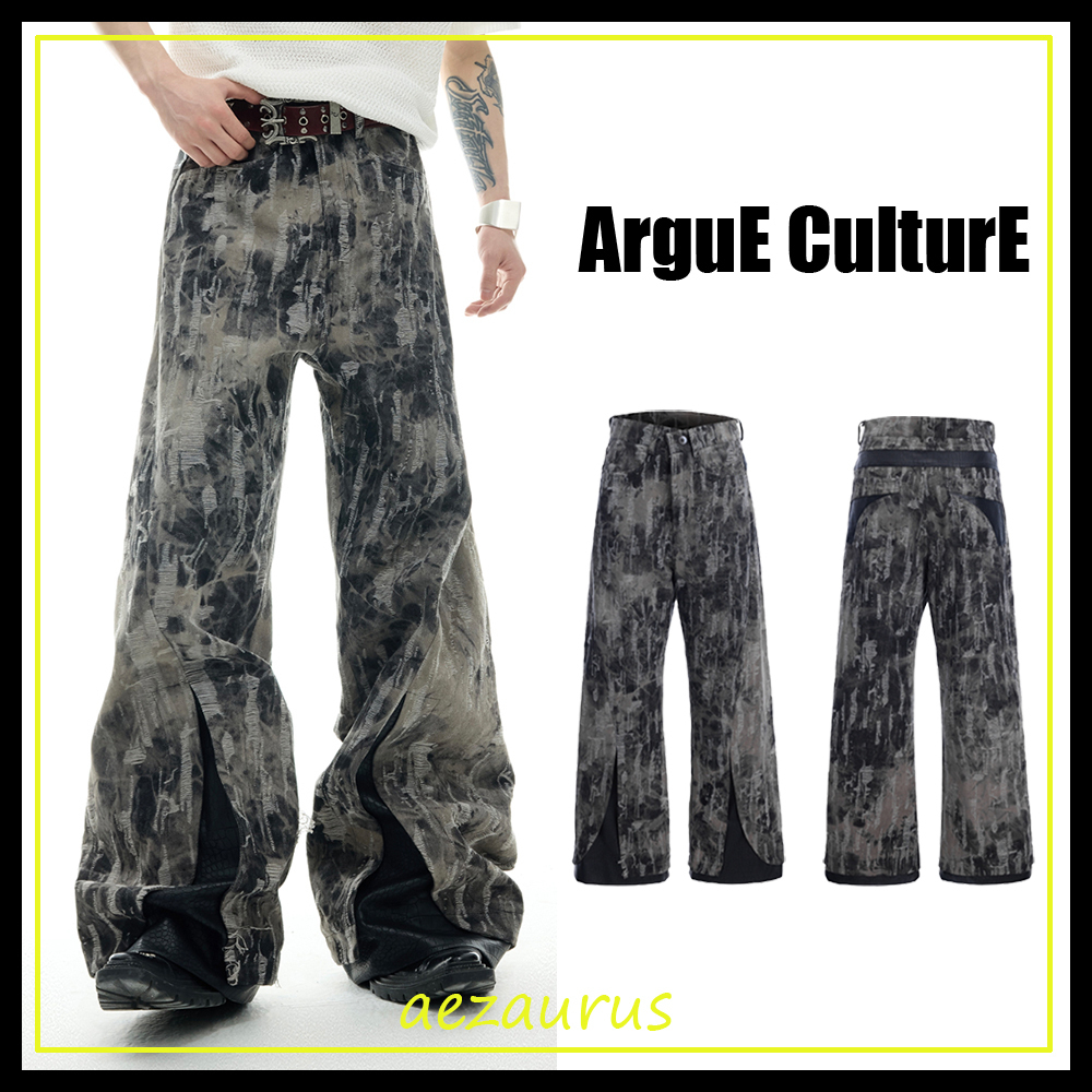 ArguE CulturE ワイドデニムパンツウォッシュドジーンズPU切替