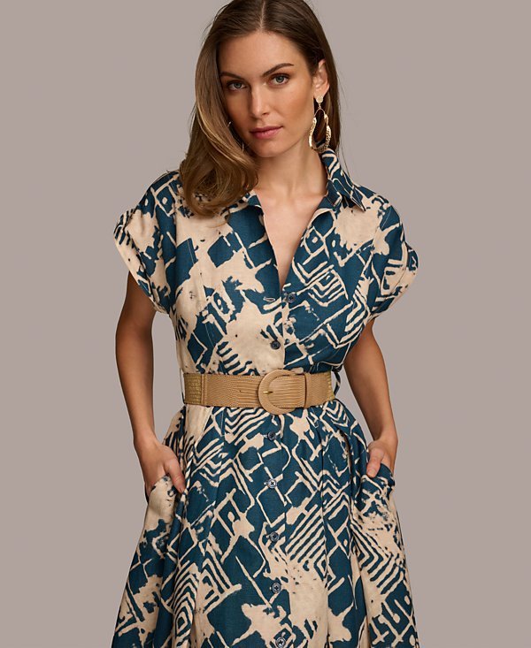 ◆Donna Karan プリントリネンブレンドシャツドレス ◇Donna Karan リネンブレンドプリントシャツドレス (Donna