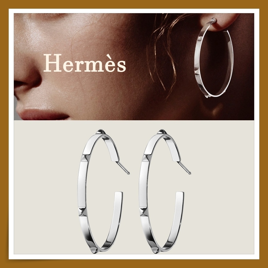 【HERMES】耳元輝く 存在感ある シルバー ☆ Clou d'H ピアス