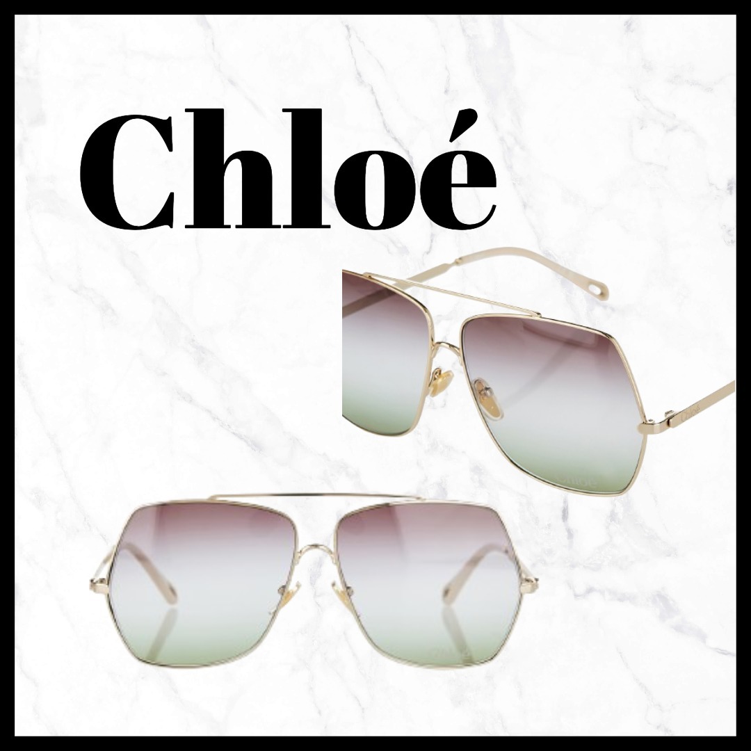 【Chloe】クロエ スクエアサングラス 緑 Chloeロゴ刻印あり