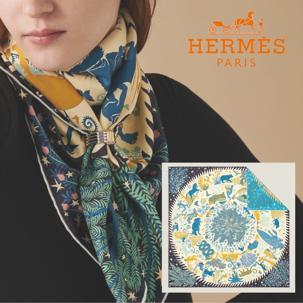 【繊細な色彩】HERMES Sous le Charme d'Orphee ダブルフェイス