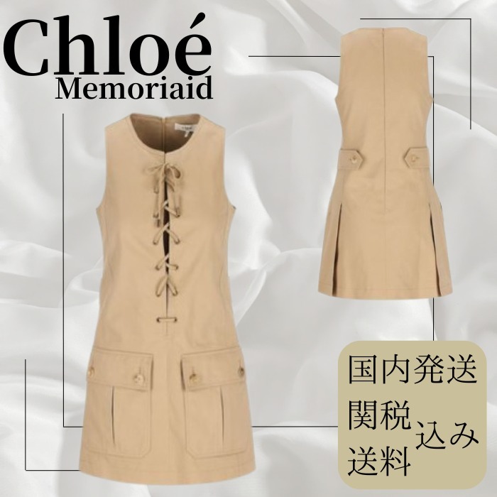 【カジュアルに♪】Chloe コットン製レースアップ ピナフォア