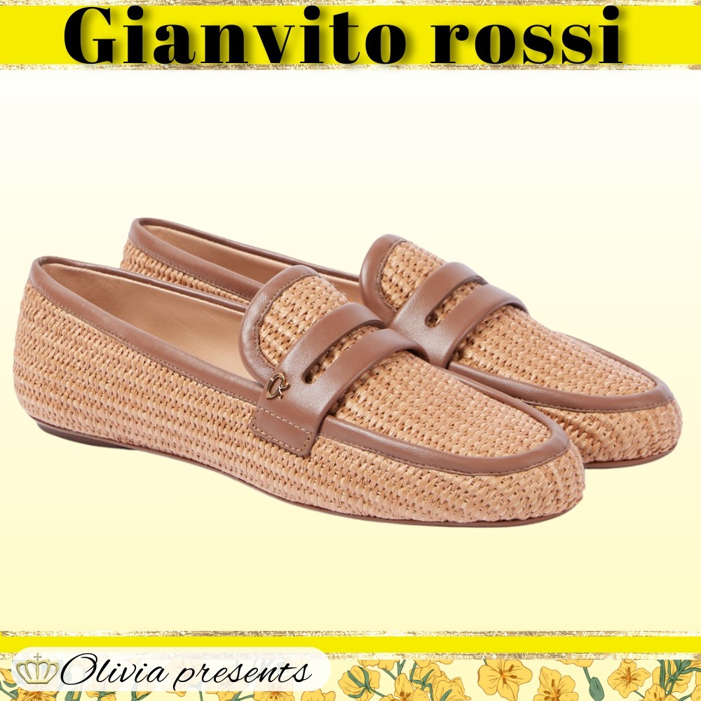 Gianvito Rossi>>レザートリムのラフィアローファー