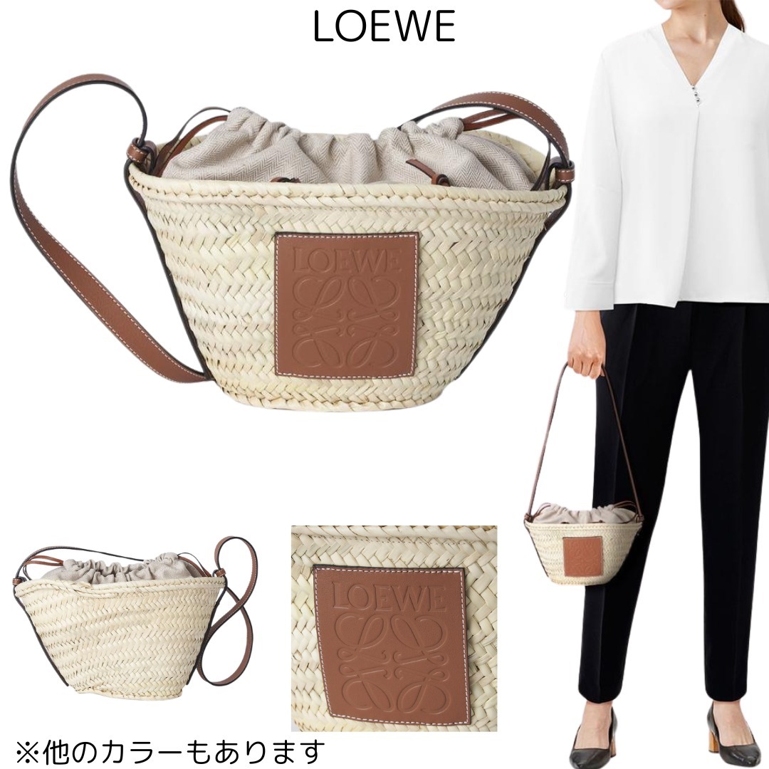 〈LOEWE〉ドローストリング バケットバッグ（ヤシの葉&カーフ）