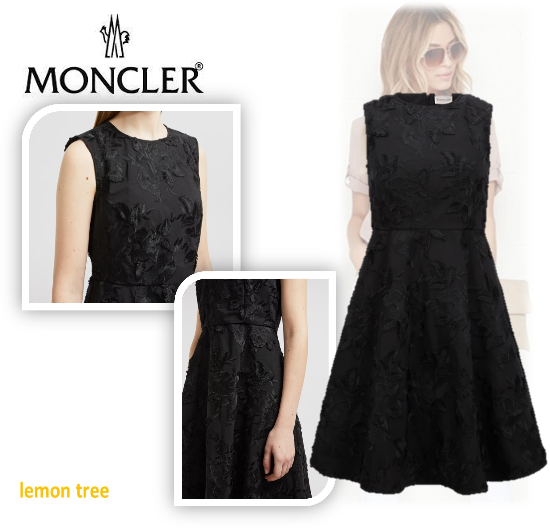 【MONCLER】ドレス フローラル刺繍 コットン Aライン エレガント