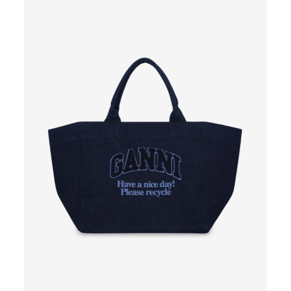★Ganni★ XXL Denim Shopper Bag Dark Navy A6278642 A6278642F
