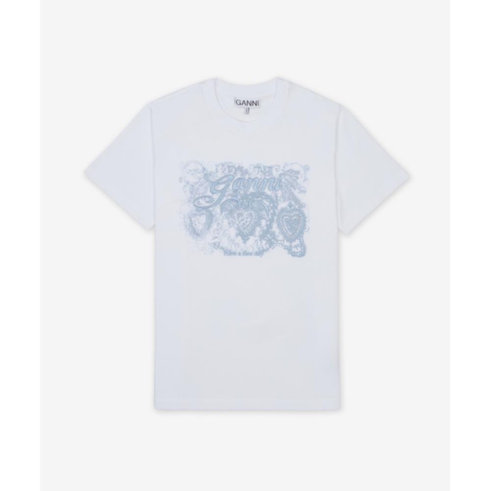 ★Ganni★ Basic Jersey Tattoo Lace Relaxed Fit Short Sleeve