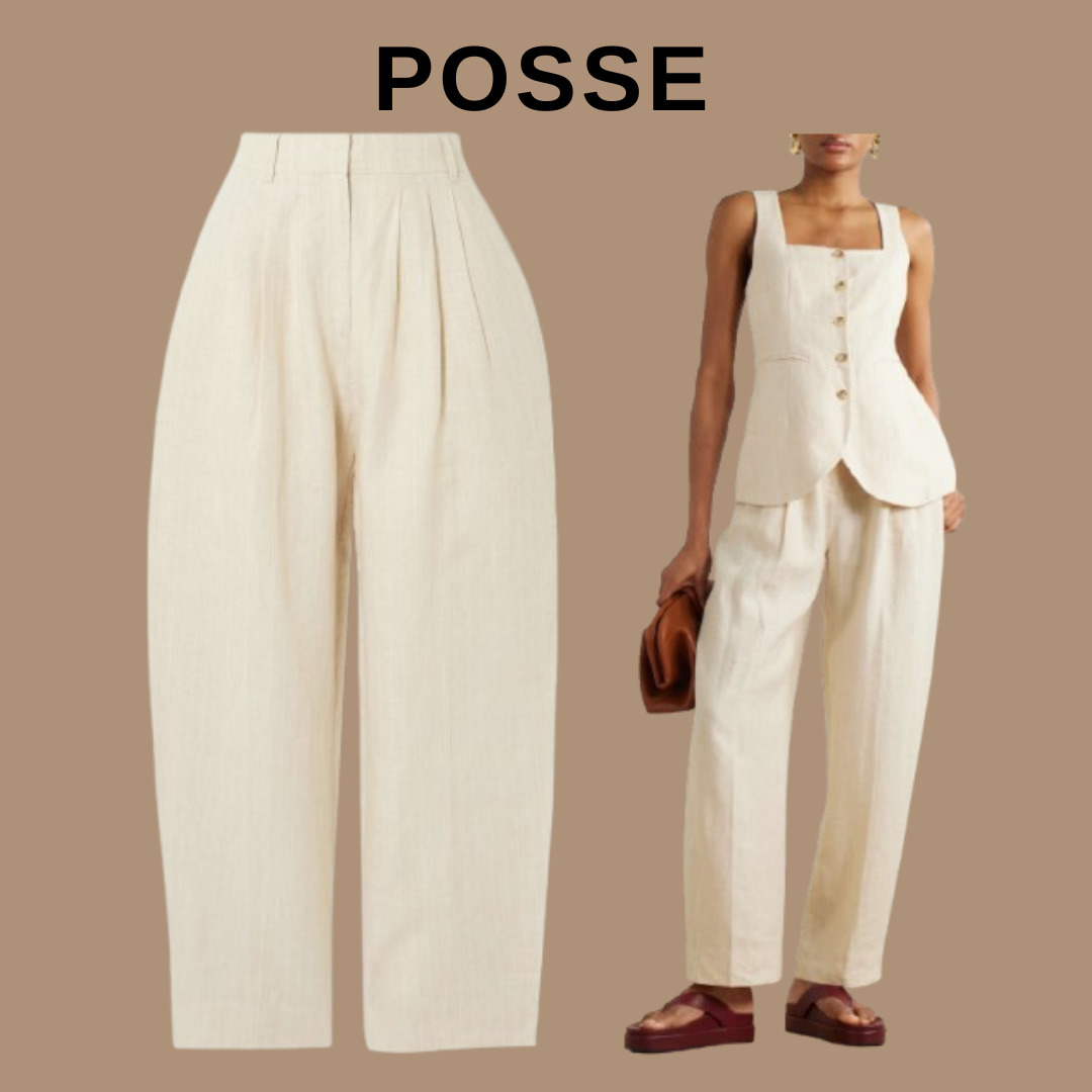 POSSE リネン ストレートパンツ タック入り【関税なし】