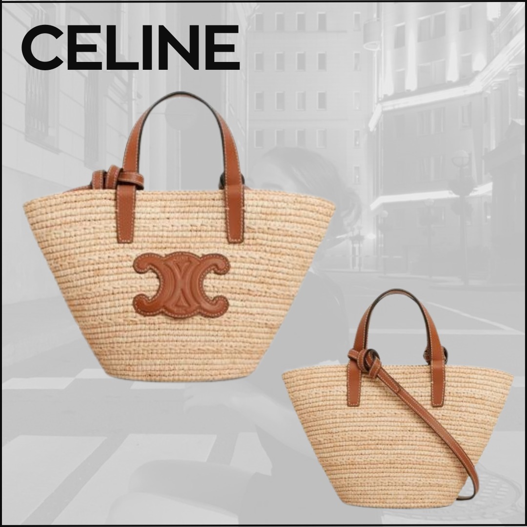 かごバッグ Nano Triomphe Celine classic panier in raffia and calfskin