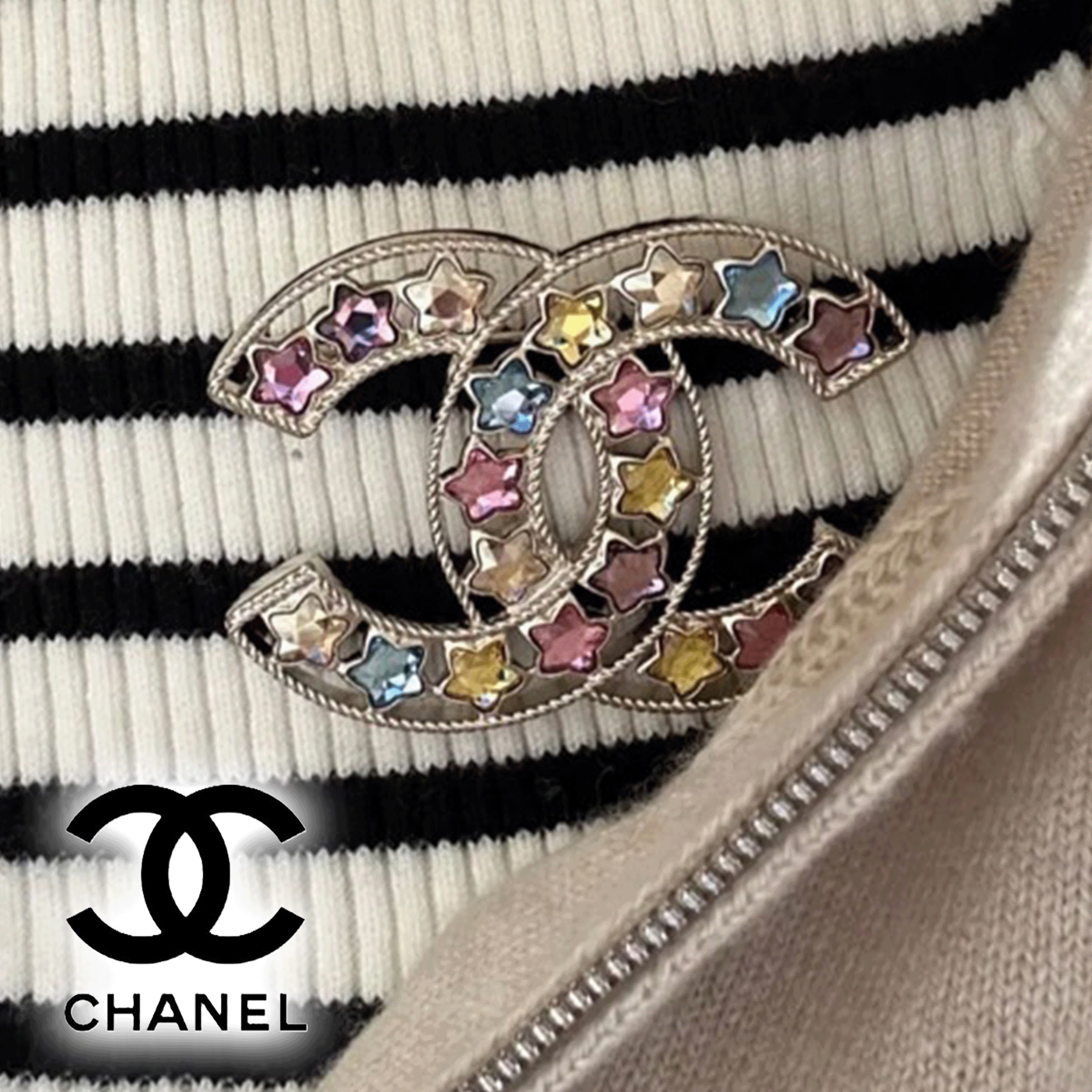 輝く星のビジューで視線集中☆【CHANEL】CCロゴ ブローチ