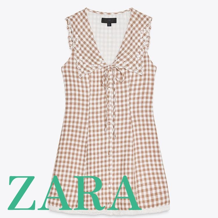 【ZARA】ピーターパンカラー ギンガムチェック柄ショートワンピ