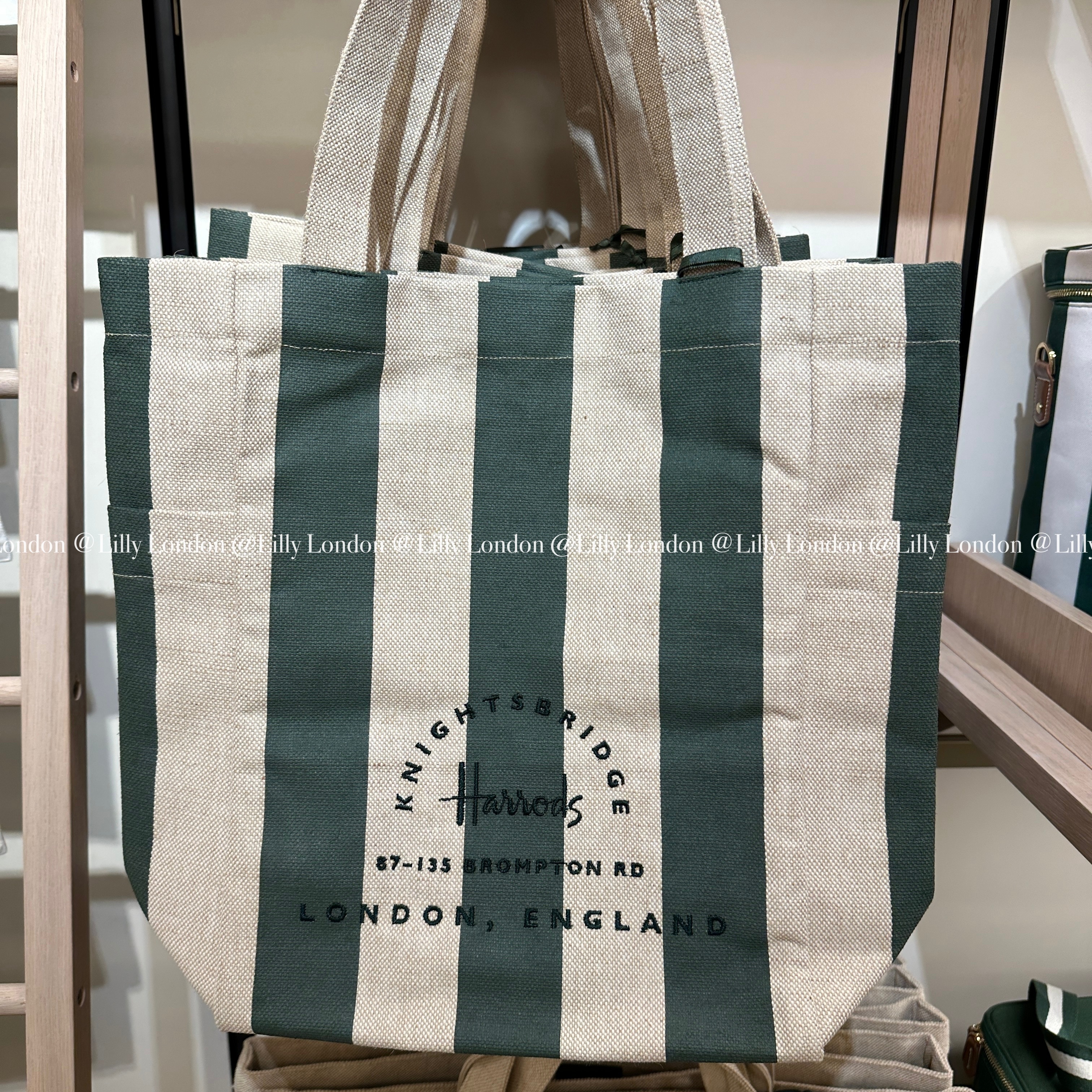 【ハロッズ限定】Harrods ラージ ストライプ ロゴ トートバッグ