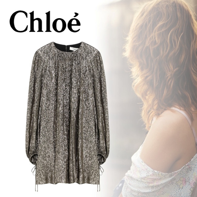 正規店買付【Chloe】シルククレポン ギャザー ミニ ドレス