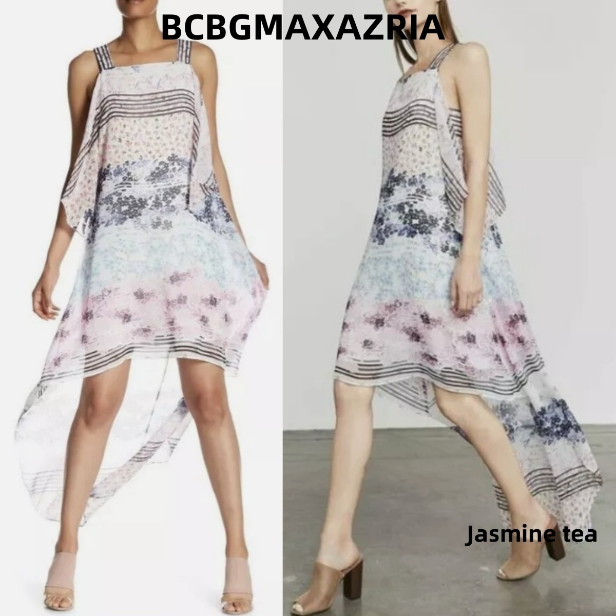 ★セール♪★BCBGMAXAZRIA 花柄アシンメトリーシフォンドレス★