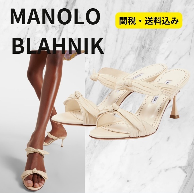 上品★ MANOLO BLAHNIK Lollo 70 bow-detail leather sandals