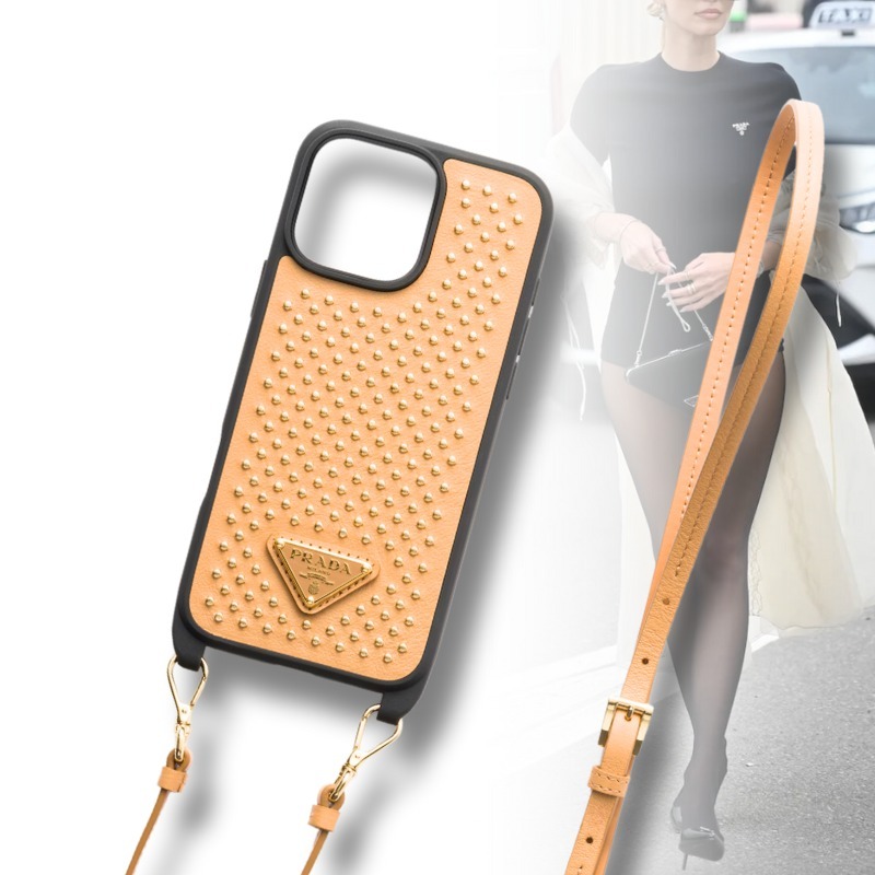 PRADA iphone16 ProMax ケース レザー トライアングルロゴ