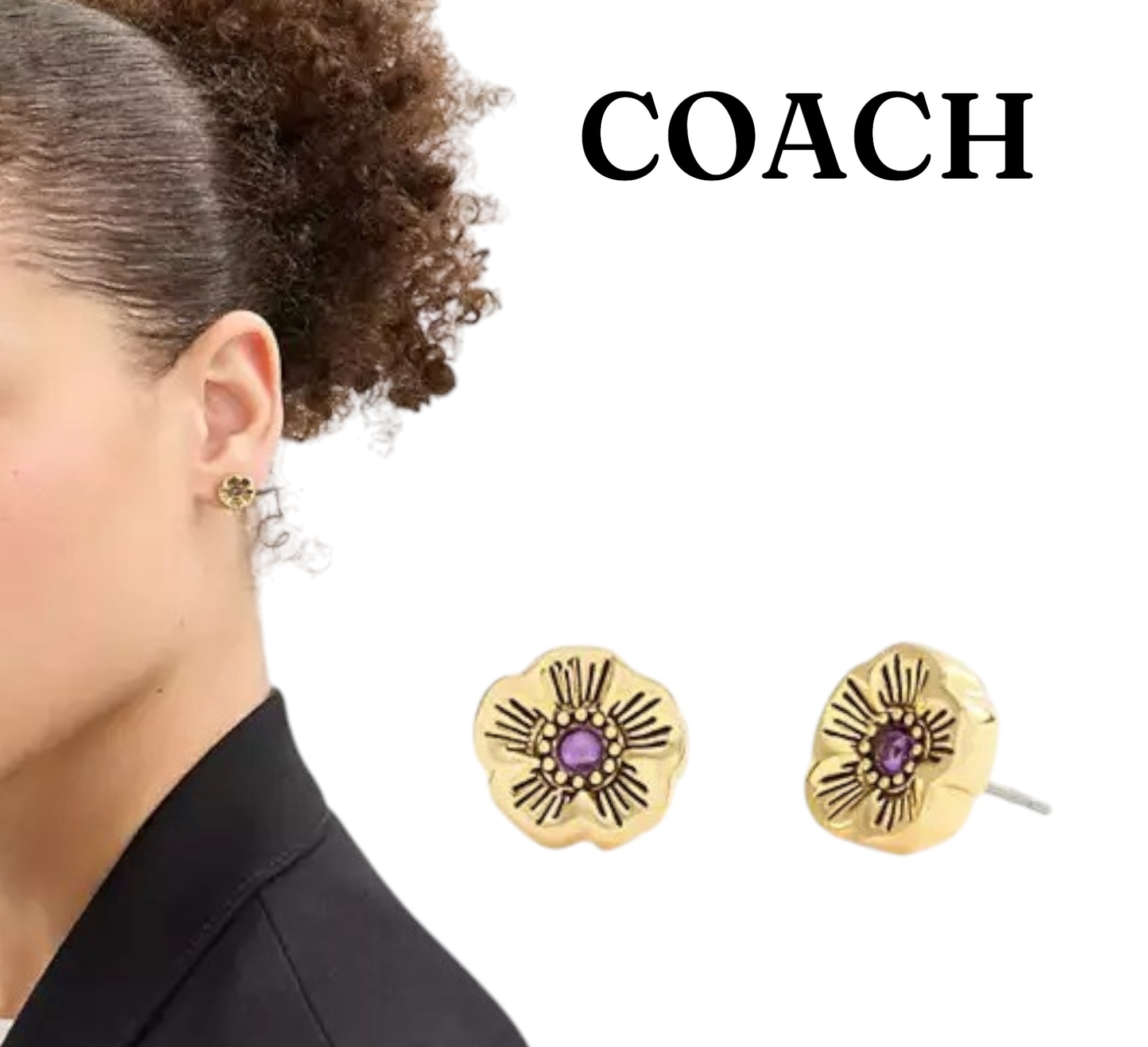 COACH ティー ローズ ストーン スタッド ピアス