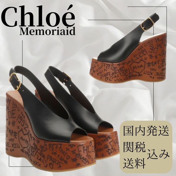 【厚底で可愛く♪】Chloe Black Leather Maxime Wedges