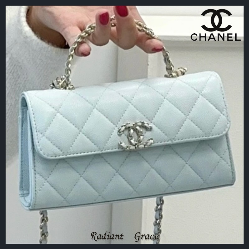 《澄み渡るブルーの息吹☆》CHANEL トップハンドル付 バッグ