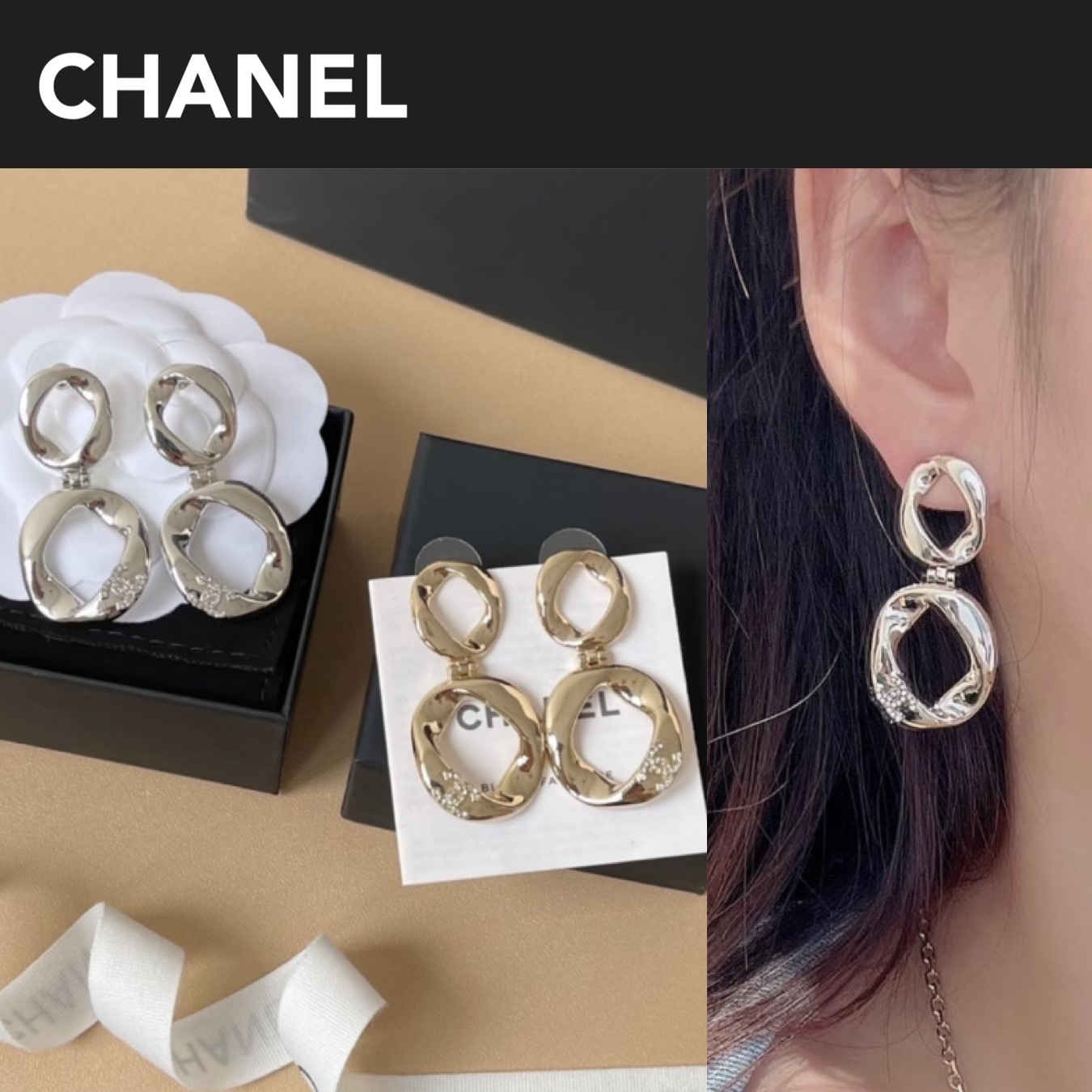 存在感ある大ぶりデザイン♪【CHANEL】CCロゴ 25S ピアス