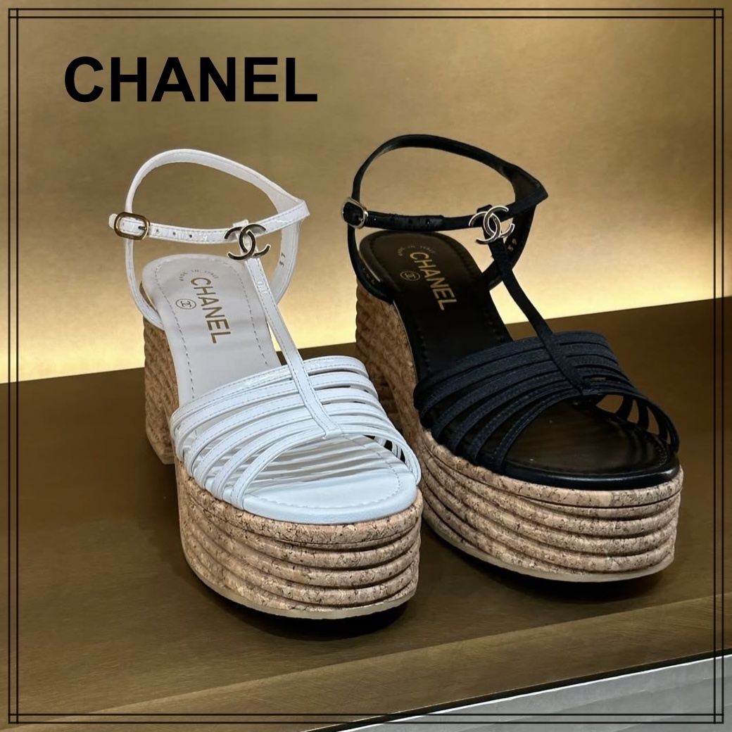大人可愛い【CHANEL】コルクソール 輝くCCロゴ 厚底サンダル