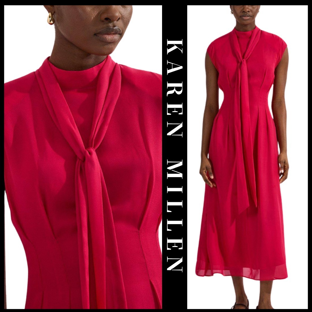 KAREN MILLEN 日本未入荷 フレア ハイネック マキシドレス 無地