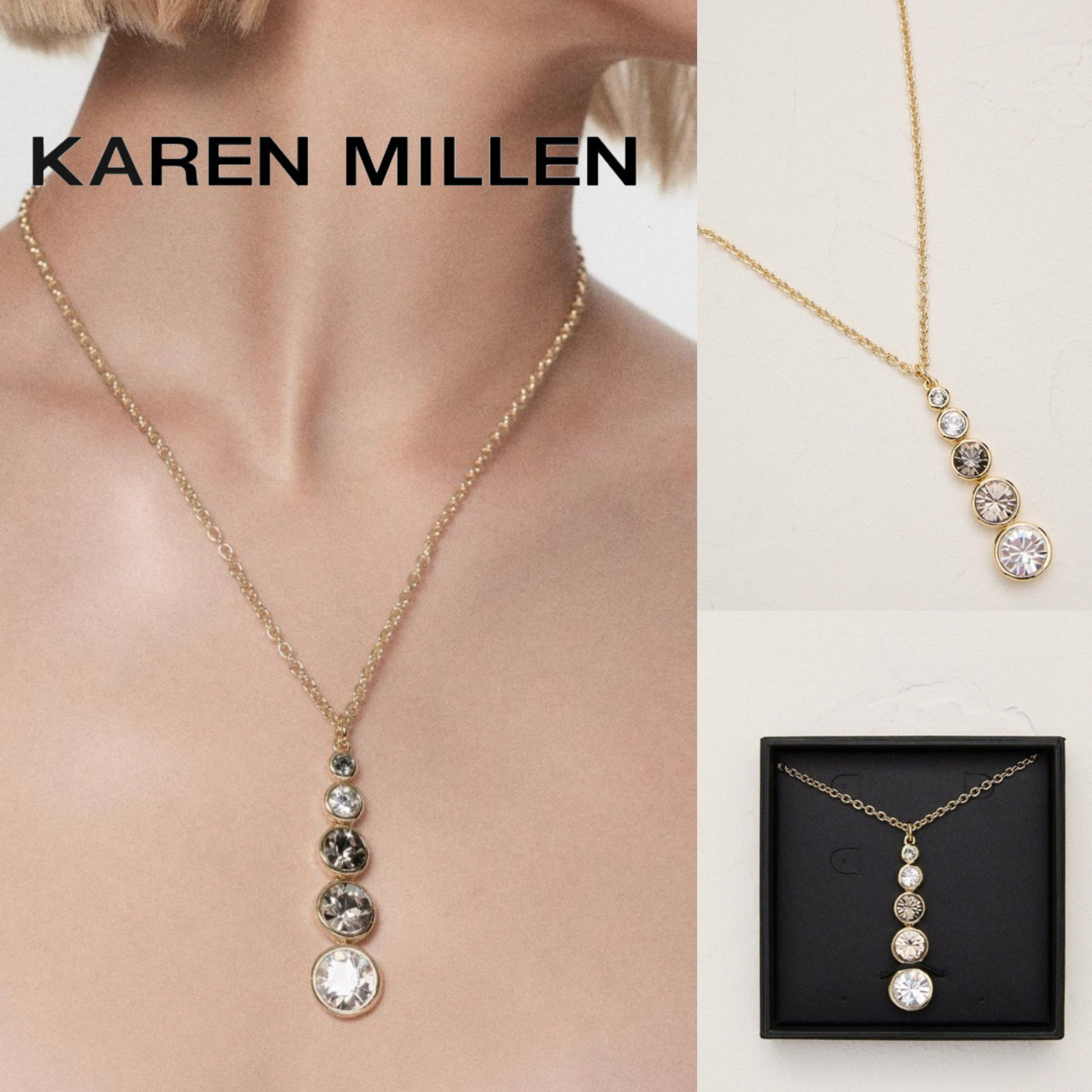 【KAREN MILLEN】14Kゴールドメッキクリスタルティア ネックレス