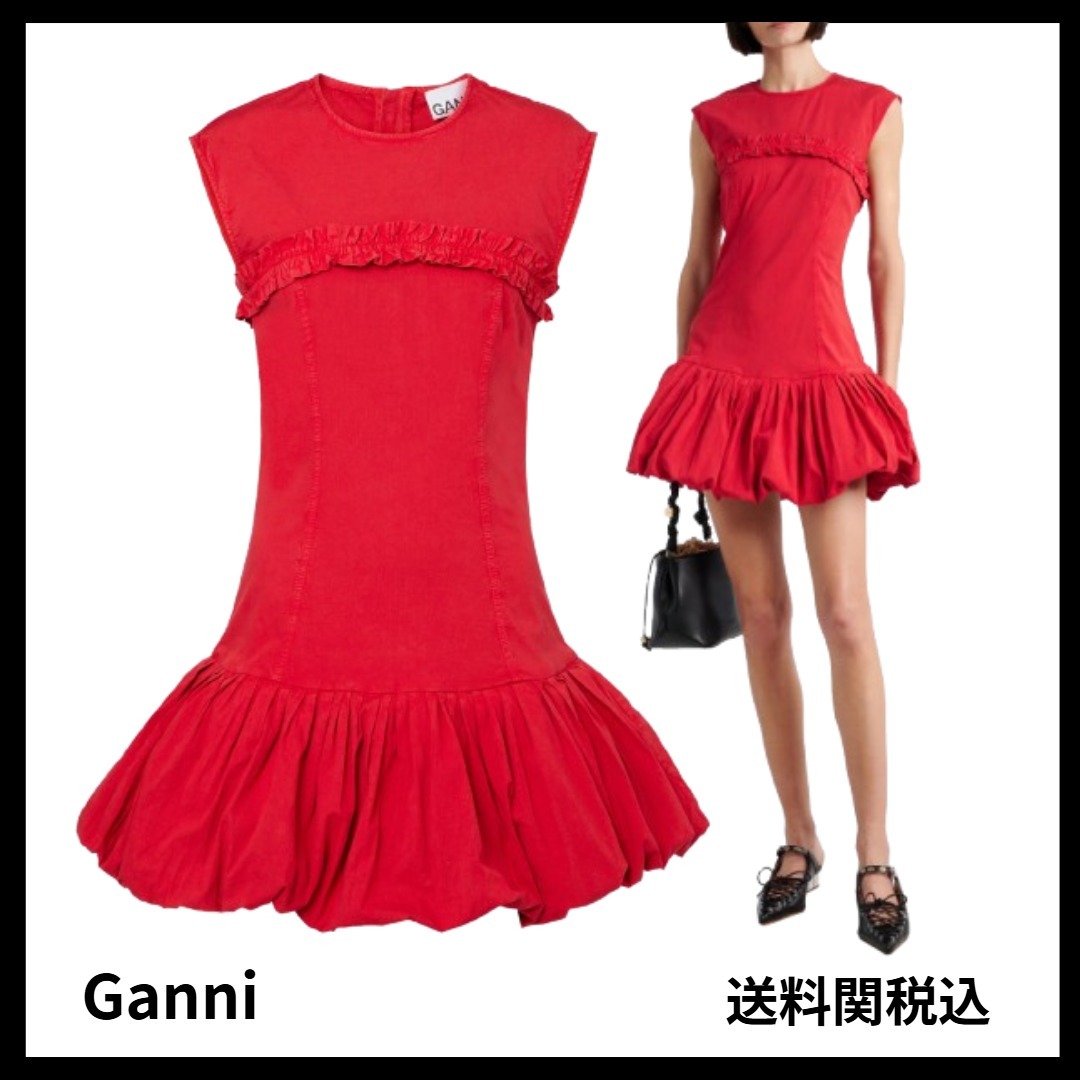 送料関税込み★GANNI★ラッフルコットンブレンドミニドレス