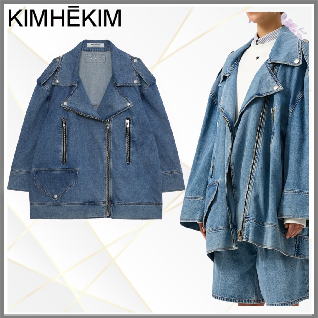 【KIMHEKIM】1.5デニムライダースハーフコート（ブルー）