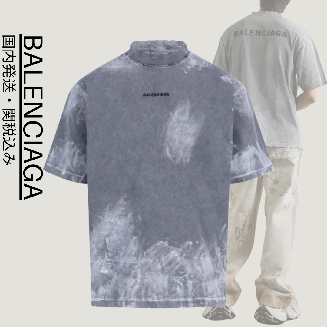 送料関税込み BALENCIAGA ダメージ加工 ロゴ刺繍 Tシャツ